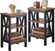 Two Vecelo Modern Nightstands In Brown, X-Design Side End Table Night, Set Of 2. - £71.15 GBP
