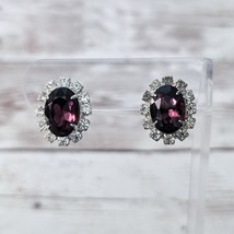 Vintage Clip On Earrings 0.75&quot; Purple Gem with Clear Gem Halo - $17.99