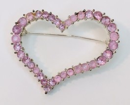 Vintage Pale Pink Rhinestone Open Heart Brooch Pin - £7.97 GBP