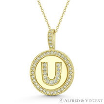 Initial Letter &quot;U&quot; Halo CZ Crystal Pave 14k Yellow Gold 19x13mm Necklace Pendant - £110.46 GBP+