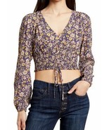 Elodie Women&#39;s Long Sleeve Smocked Waist Crop Top, Purple Floral Size S,... - $13.93 CAD