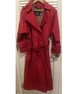 Flaws Vtg Burberrys Women’s Red Trench Coat Belt Sz 6 XX Long Nova Check - $205.14 CAD