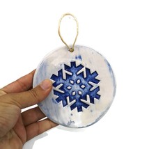 1Pc Handmade Ceramic Snowflake Ornament, Blue Christmas Decor, Clay Wall Hanging - £18.33 GBP