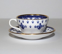 Spode Blue Fleur De Lys Bone China Gold Trim 2-Piece Miniature Cup &amp; Saucer Set - £23.47 GBP