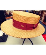Vintage 1920-30&#39;s Straw Boater Hat tagged Pray for Men Omaha 7 1/8&quot; - £90.17 GBP