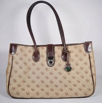 Dooney &amp; Bourke Womens Double Signature Tote Shoulder Bag Brown Leather Trim   - £72.34 GBP