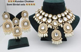 Bollywood Style Gold Plated Indian Kundan Necklace Pearl Bridal Jewelry Set - £59.76 GBP