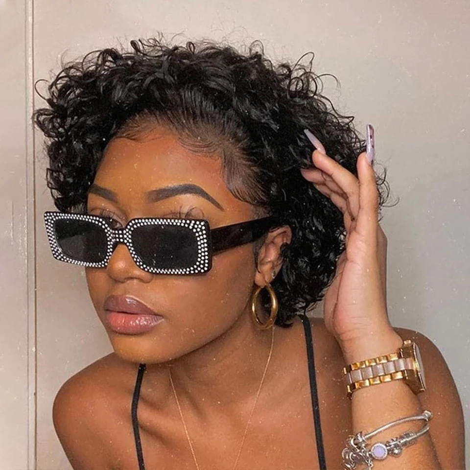 Pixie Cut Wig Short Curly T Part Lace Human Hair Wigs for Black Women Brazili - £37.73 GBP+