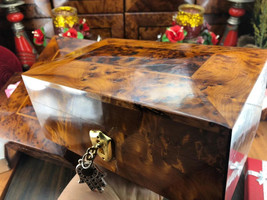 Engraved wood box, thuya burl thuya wooden jewelry box with velvet lining inside - £146.06 GBP