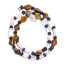 Natural Tiger Eye Crystal Iolite Gemstone Smooth Beads Necklace 17&quot; UB-5014 - £8.74 GBP