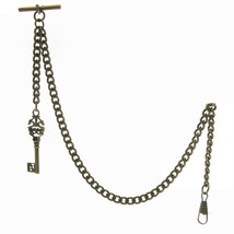 Albert Chain Pocket Watch Chain Bronze Ancient Key Design Fob T Bar Men Gift 130 - £13.45 GBP