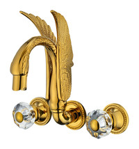 Gold Pvd luxury Swan Mixer Wall Mounted Bathroom Faucet Crystal handles - $1,200.00