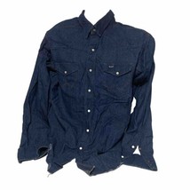 Vintage 90’s Wrangler Denim Western Shirt Blue Dark Wash Pearl Snap 17.5 - 36 - £31.79 GBP