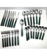 Vintage Flatware Green Hanging Stainless Steel Set 34 Pieces for 6 - $47.25 CAD