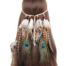 Adjustable Headdress Boho Peacock Feather Hair Band - £10.51 GBP+