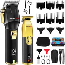 Professional Hair Clippers Set For Men, Cordless Barber Kit For, Black Gold - £48.58 GBP