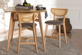 Wren Gray Fabric and Natural Oak 2Pc Counter Stool Set - $4,894.67 MXN