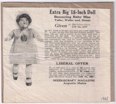 Vintage Print Ad Bouncing Baby Mae Needlecraft Magazine Promo 18&quot; Doll 1923 - $5.04