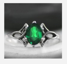 SILVER GREEN GEMSTONE COCKTAIL RING SIZE 5 6 7 8 10 - £31.59 GBP
