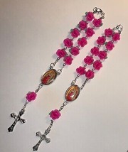 Lot of Two (2) soft Ceramic Pink Rose Flower bead decade Rosary with Our... - $9.73