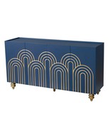 Modern Navy Blue Fluted Sideboard Buffet Adjustable Shelves Curved Lines - $7,180.75 MXN
