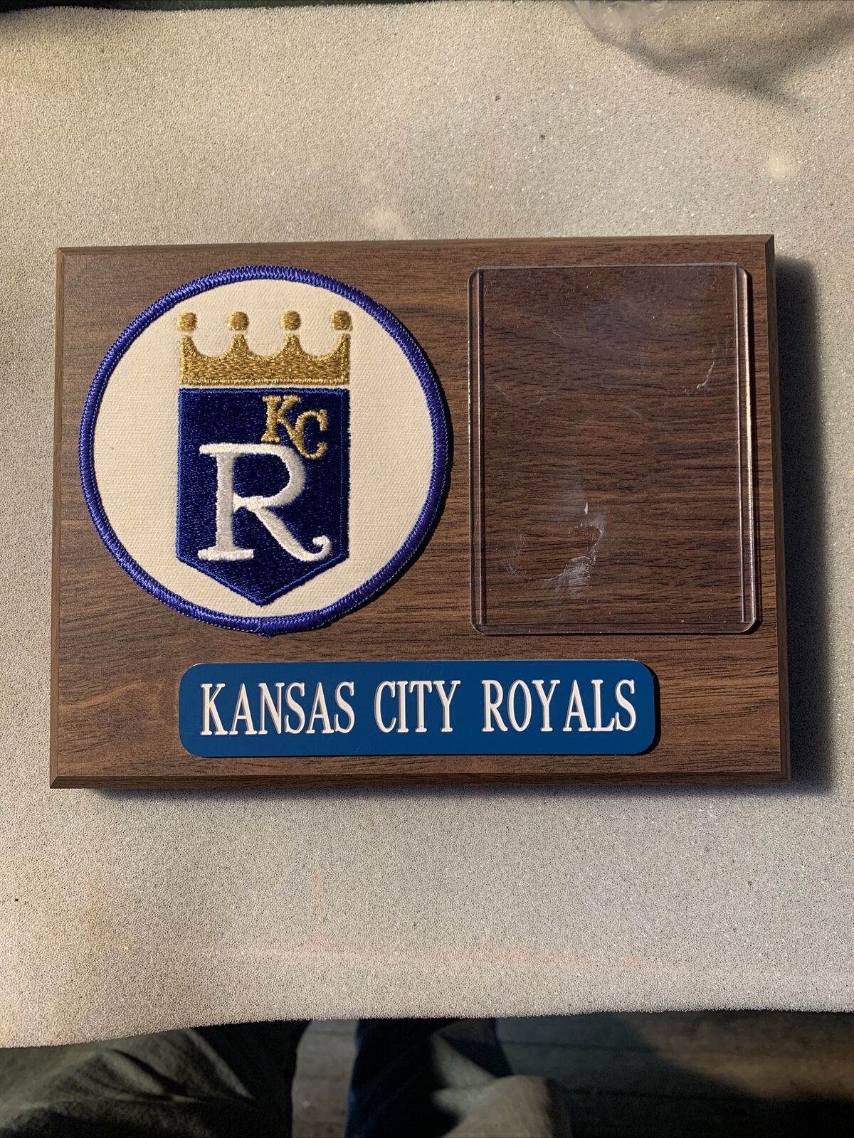 Primary image for Vintage Kansas City Royals Baseball card plaque 4" Patch 8" by 6" wood display