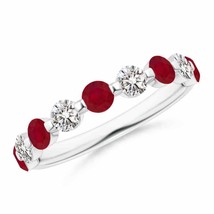 ANGARA Floating Ruby and Diamond Semi Eternity Wedding Band for Her in Gold - £1,061.48 GBP