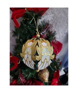 Vintage Singing Angels Blue &amp; Gold Metal Glitter Christmas Ornament  - $295.82 MXN