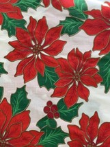 Vintage Wamsutta Christmas Poinsettia Holly Cotton Fabric 1 YARD 60&quot; Wide - £13.44 GBP