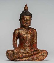 Antico Khmer Stile SE Asia Seduta Legno Enlightenment Buddha Statua 33cm/33cm - £336.20 GBP