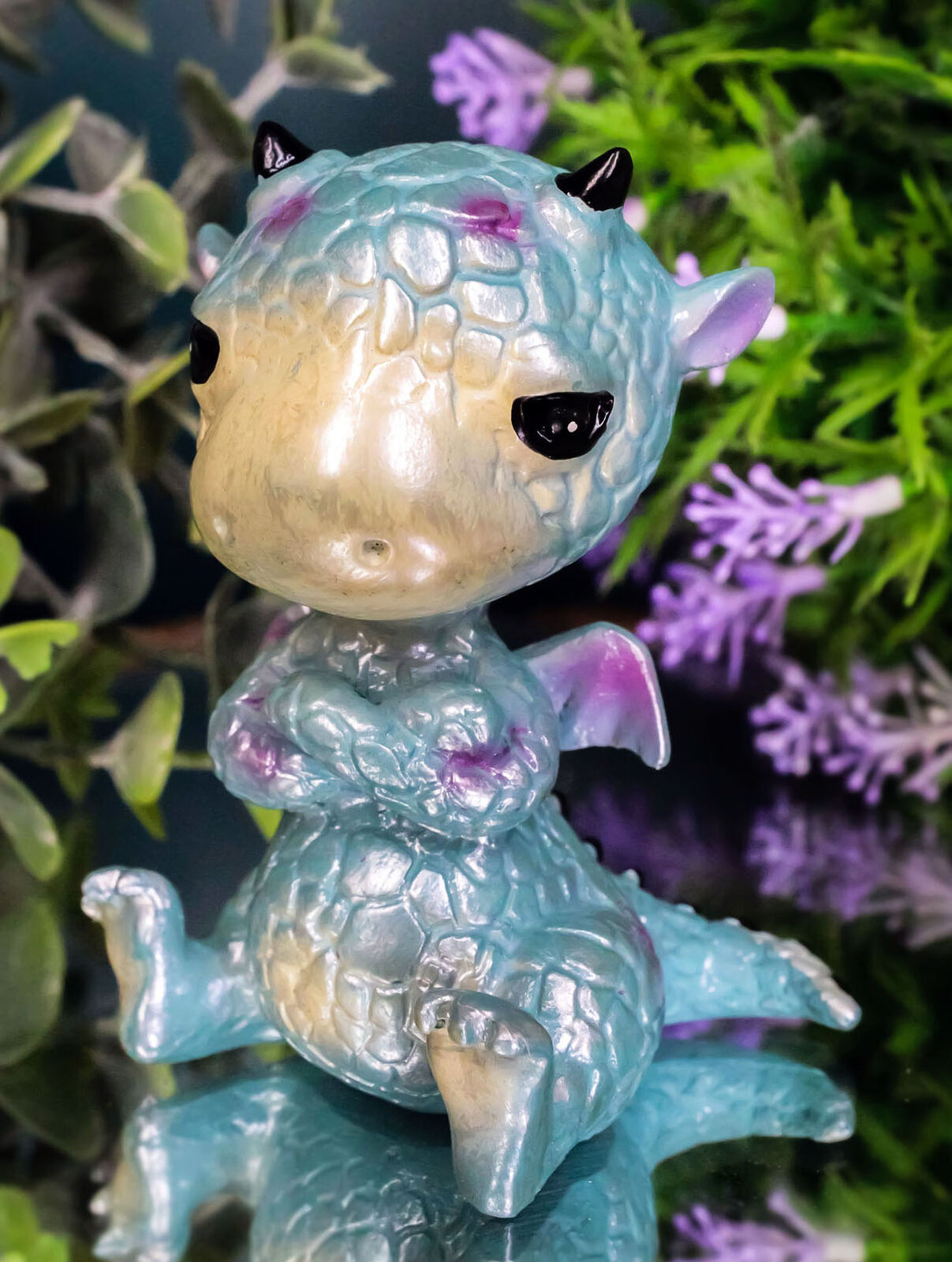 Whimsical Cute Blue Sulky Baby Dragon Wyrmling With Magenta Spots Mini F... - $16.99