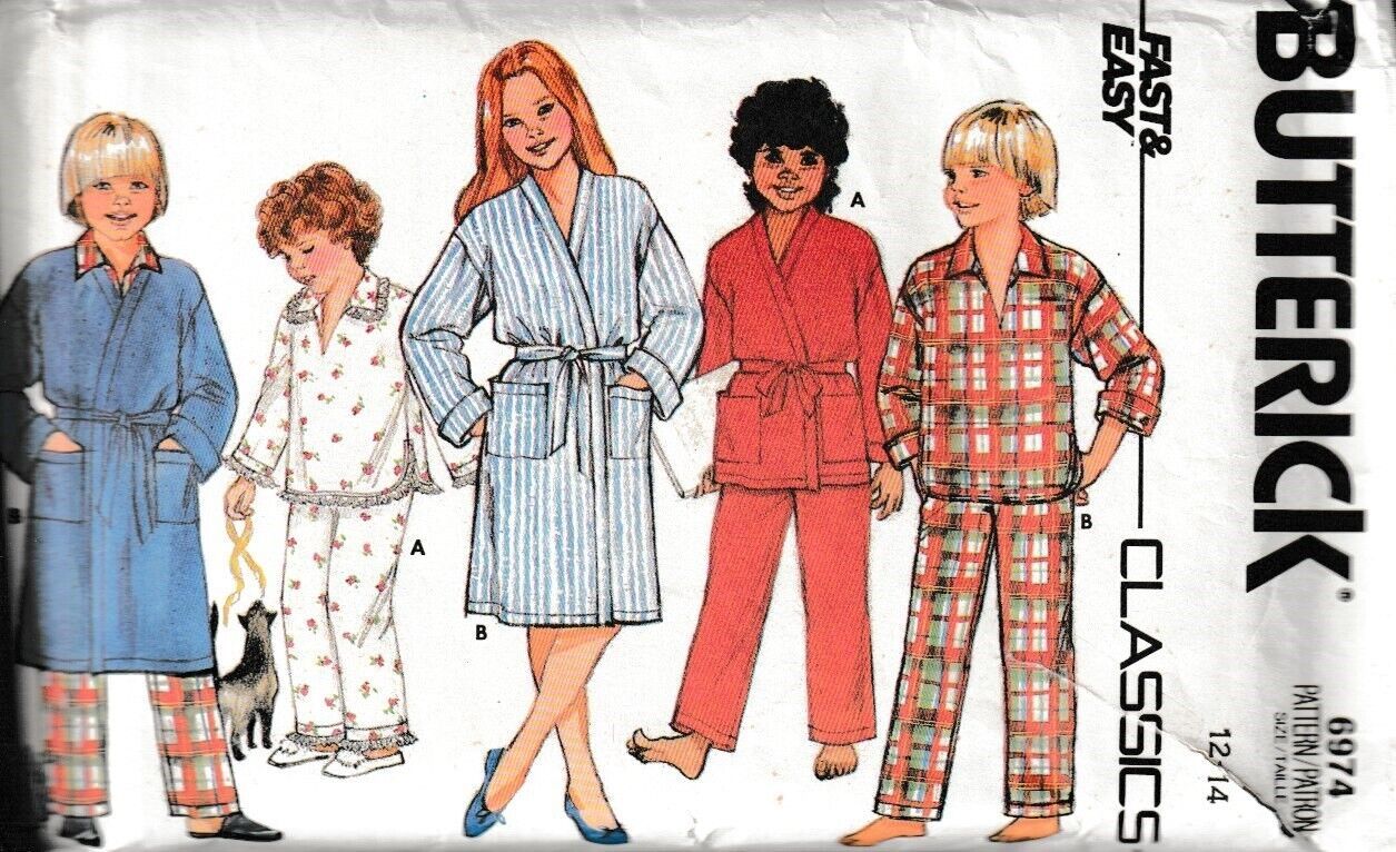 BUTTERICK PATTERN 6974 SIZES 12 &amp; 14 FOR A CHILD&#39;S ROBE, TOP AND PANTS - $3.00