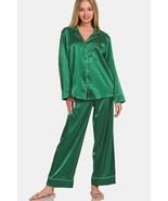 Zenana Satin Long Sleeve Shirt and Pants Pajama Set - $948.78 MXN