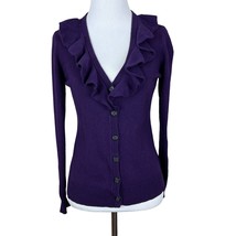 Lauren Ralph Lauren Sweater Womens Small Purple Cashmere Silk Ruffle Cardigan - £23.59 GBP