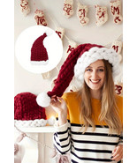 Red Dahlia Color Block Pom Pom Decor Chunky Knitted Christmas Hat - $182.35 MXN