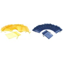 Yellow &amp; Navy Blue Organza Drawstring Pouches Jewelry Gift Bags Kit {#} Pcs - £9.61 GBP