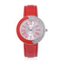 STRADA Austrian Crystal Japanese Movement Watch w/Red Band &amp; Stainless Stee W018 - £18.77 GBP