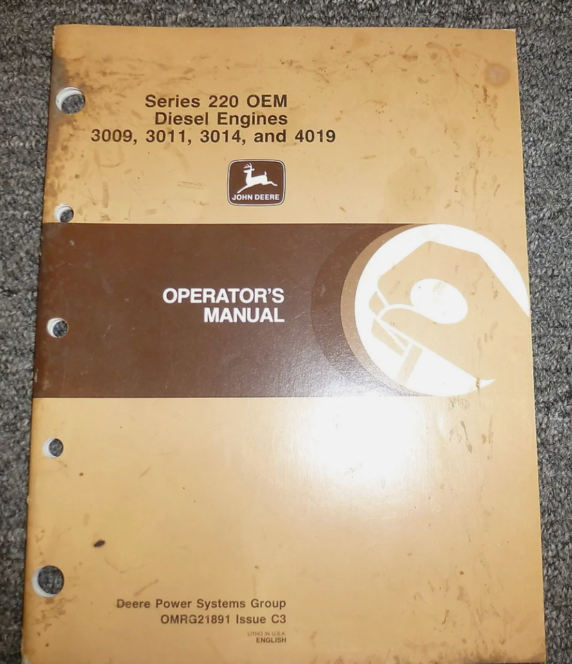 John Deere 3009 3011 3014 4019 Diesel Engine Owner Operator Manual OMRG2... - $9.99