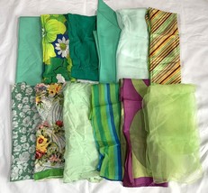12 Vintage Head Scarves Wraps Green Patterned Solid Floral Groovy Rayon ... - $39.55