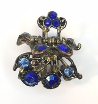 Vintage Blue Rhinestone Mini Metal Claw Hair Clip - $12.00