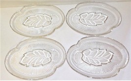 4 Vintage Federal Glass Clear Crystal Pressed Glass Leaf Snack Luncheon ... - $29.69