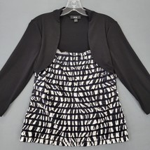 AGB Women Shirt Size M Black Stretch Preppy Ruffle Retro Layered 3/4 Sleeve Top - £9.85 GBP