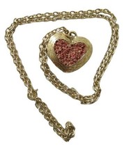 Vintage Gold Tone &amp; Crushed Stone Heart Pendant Necklace for Wear or Repair - $15.00