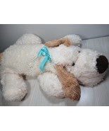 Dandee Cream Big Tan Beige plush puppy dog blue Easter bow large lying down - $31.18