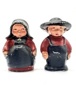 1950s Vintage Cast Iron Amish Couple Salt + Pepper Shakers in Red &amp; Black - £11.80 GBP