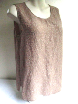 Lord &amp; Taylor 100% Silk Sleeveless Blouse Rose Relief Khaki Brown Color Size 6 - £18.97 GBP