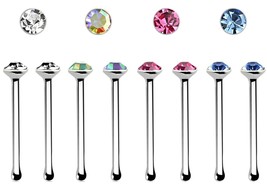 1.5mm Round Crystal Top Setting Sterling Silver Nose Lip 22g Bones 8 Pcs... - £11.38 GBP