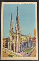 Postcard 1940s New York City St. Patrick&#39;s Cathedral View Old Cars Teich Linen - £3.88 GBP