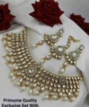 Indian Joharibazar GoldPlated Kundan Wide Choker Tikka Earring Jewelry Set White - £26.37 GBP