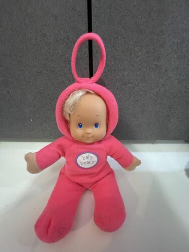 VTG 1990 MERITUS BABY BEANS, HOT PINK OUTFIT, WORKING SQUEAKER, BEANIE TUSH - $14.85